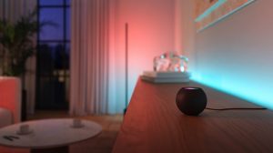 Couple using Amazon Alexa to turn on Philips Hue smart lights