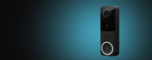 A Hue Secure video doorbell in black.