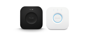 New Hue Bridge Pro and Philips Hue Bridge smart home lighting control systems.