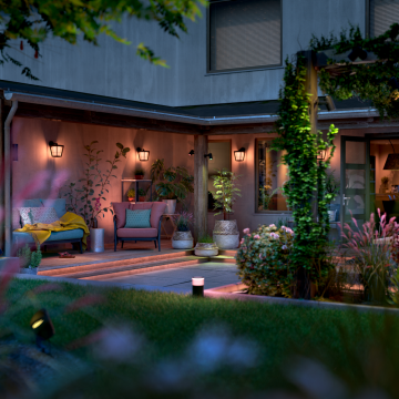 Outdoor smart lights illuminating patio