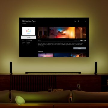Philips Hue Sync TV app screen on TV in living room