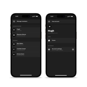 Application Hue affichant l’écran Gérer les membres