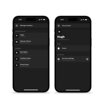 Aplikasi Hue menampilkan layar Kelola anggota