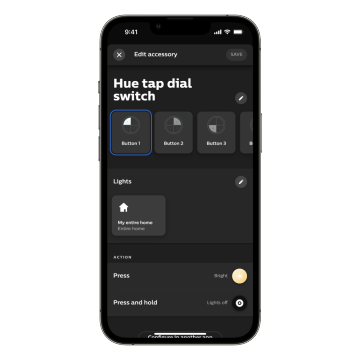 Mobiel apparaat met configuratiescherm voor slimme schakelaar van de Hue app