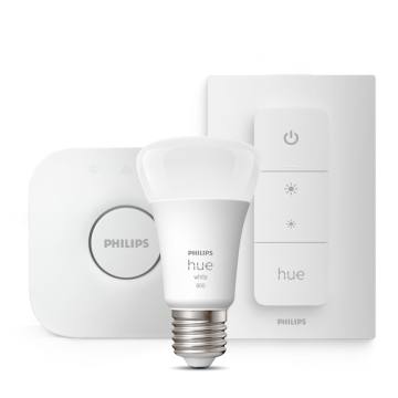 Hue familie Bridge, lamp en een Dimmer switch