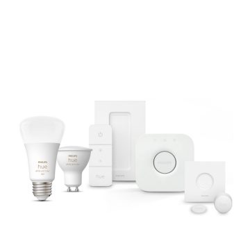 Samling av Philips Hue-pærer, Hue Bridge og smart spotlight