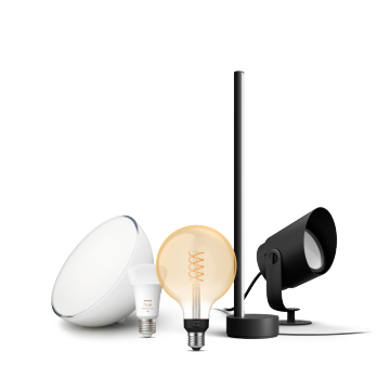 Grande plano de produtos de iluminação inteligente Philips Hue